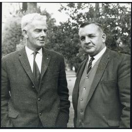 Diploma Day - B Doman (Principal) and Minister for Agriculture Mr WA Chaffey (close-up photograph) [Hawkesbury Agricultural College (HAC)]