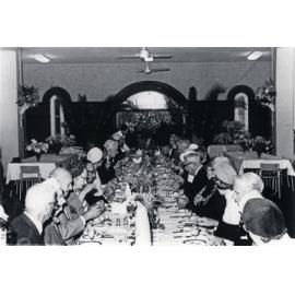 Diploma Day, 1968 - Dining Hall (print 1 of 5) - Visitors seated at the main dining table eating lunch [Hawkesbury Agricultural College (HAC)]