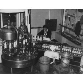 Dairy Factory (interior): student packing full milk bottles [Hawkesbury Agricultural College (HAC)]