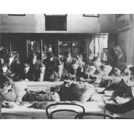Classroom - Students seated at tables examining wheat chaff [Hawkesbury Agricultural College (HAC)]