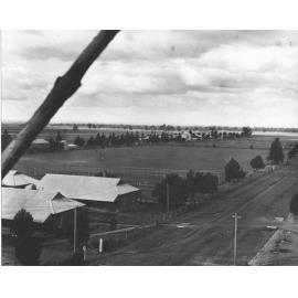 View over Stewards Quarters, playing field (oval) to Dairy lane with Plots Building and Store Tobacco curing house [Hawkesbury Agricultural College (HAC)]