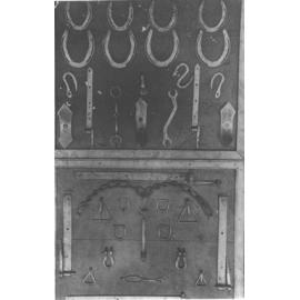 Blacksmith Shop - Examples of work including horseshoes and tools [Hawkesbury Agricultural College (HAC)]