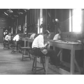 Saddlery Shop (interior) - Students at work [Hawkesbury Agricultural College (HAC)]