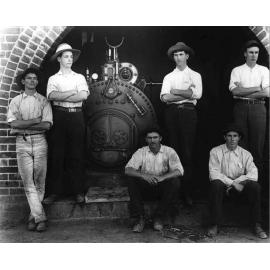 Dairy Factory (interior): Students sitting in front of boiler (Print 1 of 2) [Hawkesbury Agricultural College (HAC)]