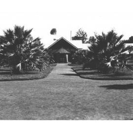 Dining Hall - main path in the Quadrangle with palms on either side [Hawkesbury Agricultural College (HAC)]