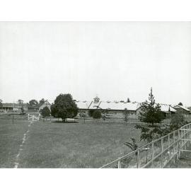 Front view of Stable Square - hay shed behind, fairly early photo [Hawkesbury Agricultural College (HAC)]