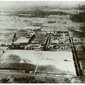 Aerial photograph - Looking South-East (SE) with orchard in foreground - Quadrangle over poultry in distance [Hawkesbury Agricultural College (HAC)]