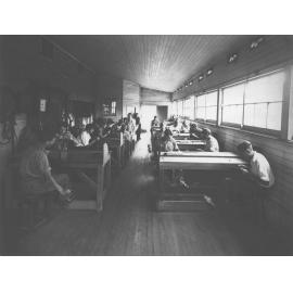 Saddlery Shop (interior) - Students at work with instructor looking on [Hawkesbury Agricultural College (HAC)]