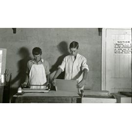 Apiary - Two students extracting honey [Hawkesbury Agricultural College (HAC)]