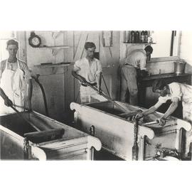 Dairy Factory (interior): Students making cheese (Print 1 of 2) - Cropped [Hawkesbury Agricultural College (HAC)]