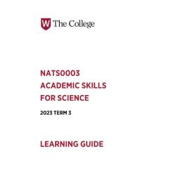 Learning Guide - Academic Skills for Science (NATS0003) Term 3 2023
