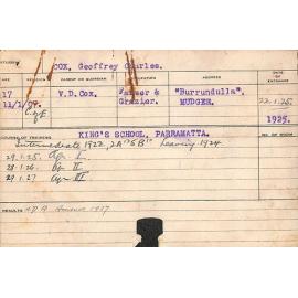 COX, Geoffrey Charles (Hawkesbury Diploma of Agriculture (HDA))