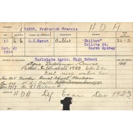 HARON, Frederick Francis (Hawkesbury Diploma of Agriculture (HDA))