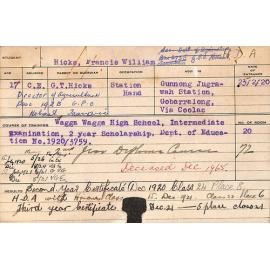 HICKS, Francis William (Hawkesbury Diploma of Agriculture (HDA))