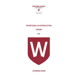 Learning Guide - Advertising - An Introduction (700088) - The College Term 1 (T1) 2020
