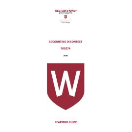 Learning Guide - Accounting in Context (700274) - The College Term 1 (T1) 2020