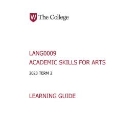 Learning Guide - Academic Skills for Arts (LANG0009) - The College Term 2 (T2) 2023
