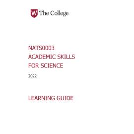 Learning Guide - Academic Skills for Science  (NATS0003) - The College Term 1 (T1) 2022