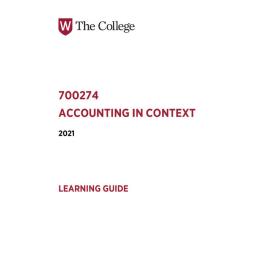 Learning Guide - Accounting in Context (700274) - 2021 Quarter 2 V1.0
