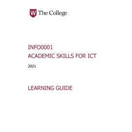 Learning Guide - Academic Skills for ICT (INFO0001) - 2021 Quarter 3 V2.0