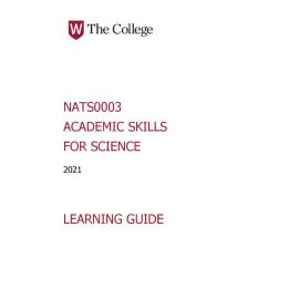 Learning Guide - Academic Skills for Science (NATS0003) - 2021 Quarter 3 V2.0