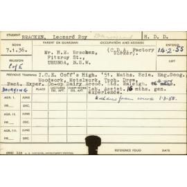 BRACKEN, Leonard Roy (Hawkesbury Diploma in Dairy Technology (HDDT) (Withdrawn))