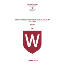 Learning Guide - 700261 Corporate Social Responsibility Sustainability and Ethics Term 2 2019