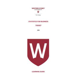 Learning Guide - 700007 Statistics for Business 2019 Term 3 LG v2.0
