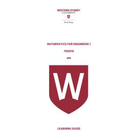 Learning Guide - 700019 Mathematics for Engineers 1 2019 Term 3