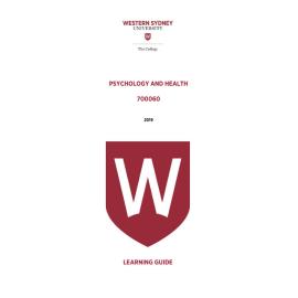 Learning Guide - 700060 Psychology and Health 2019 Term 3