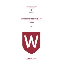 Learning Guide - 700098 Introduction to Physiology 2019 Term 3 LG v2.0