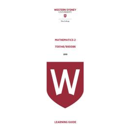 Learning Guide - 700146 / 900086 Mathematics 2 2019 Term 3