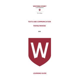 Learning Guide - 700192 / 900092 Texts and Communication 2019 Term 3