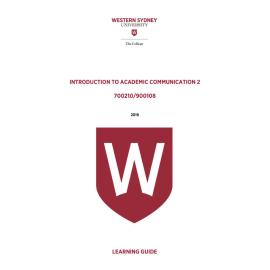 Learning Guide - 700210 / 900108 Introduction to Academic Communication 2 2019 Term 3