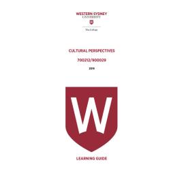 Learning Guide - 700212 / 900029 Cultural Perspectives 2019 Term 3