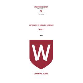Learning Guide - 700227 Literacy in Health Science 2019 Term 3
