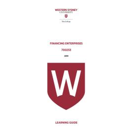 Learning Guide - 700253 Financing Enterprises 2019 Term 3
