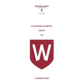 Learning Guide - 700274 Accounting in Context 2019 Term 3