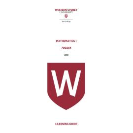 Learning Guide - 700284 Mathematics 1 2019 Term 3
