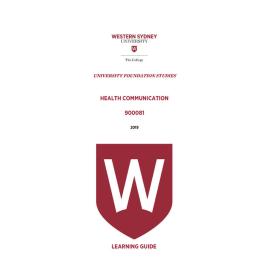 Learning Guide - 900081 Health Communication 2019 Term 3