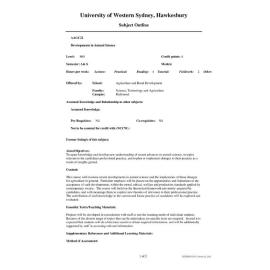 Subject Outline - AAGC21 - Developments in Animal Science - Autumn/Spring pre 2000