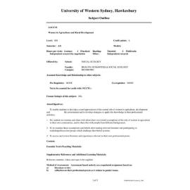 Subject Outline - AAGC16 - Women in Agriculture and Rural Development - Autumn/Spring pre 2000
