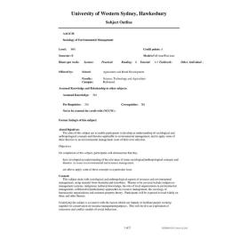 Subject Outline - AAGC36 - Sociology of Environmental Management - Spring pre 2000