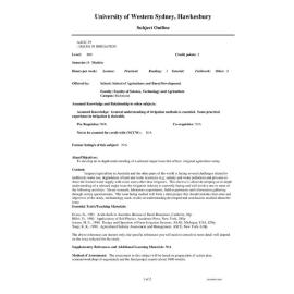 Subject Outline - AAGC39 - Issues in Irrigation - Spring pre 2000