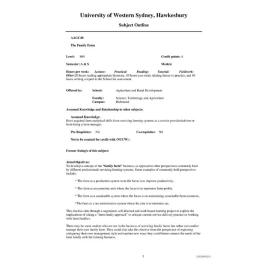 Subject Outline - AAGC40 - The Family Farm - Autumn/Spring pre 2000