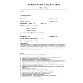 Subject Outline - AC102A - Accounting 2H - Spring 1996