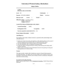 Subject Outline - AC105A - Finance and Accounting - Autumn/Spring pre 2000
