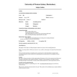 Subject Outline - AC202A - Accounting Information Systems - Autumn 1997