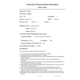 Subject Outline - AC301A - Auditing - Autumn 1997