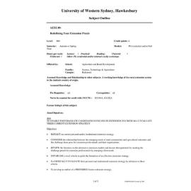 Subject Outline - AEXC40 - Redefining Your Extension Praxis - Autumn/Spring pre 2000